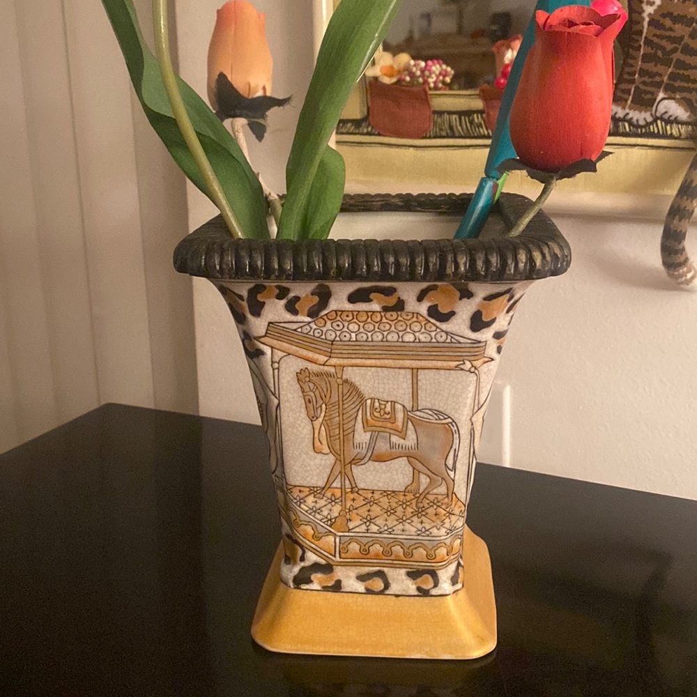 Formalities Vase Planter Crackle Finish Leopard Horse Elephant RARE FIND